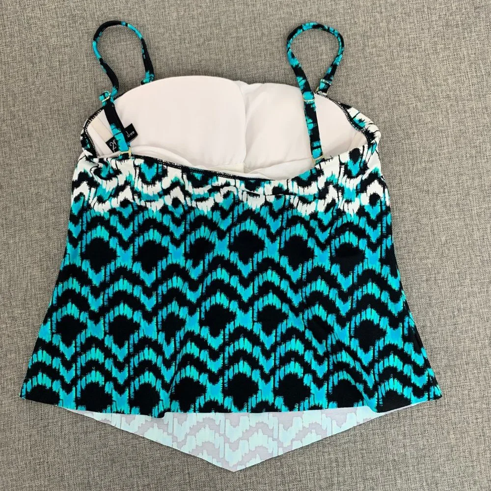 2 Bamboo Tankini‎ Blue White Black Spaghetti Straps Medium Removable Pads